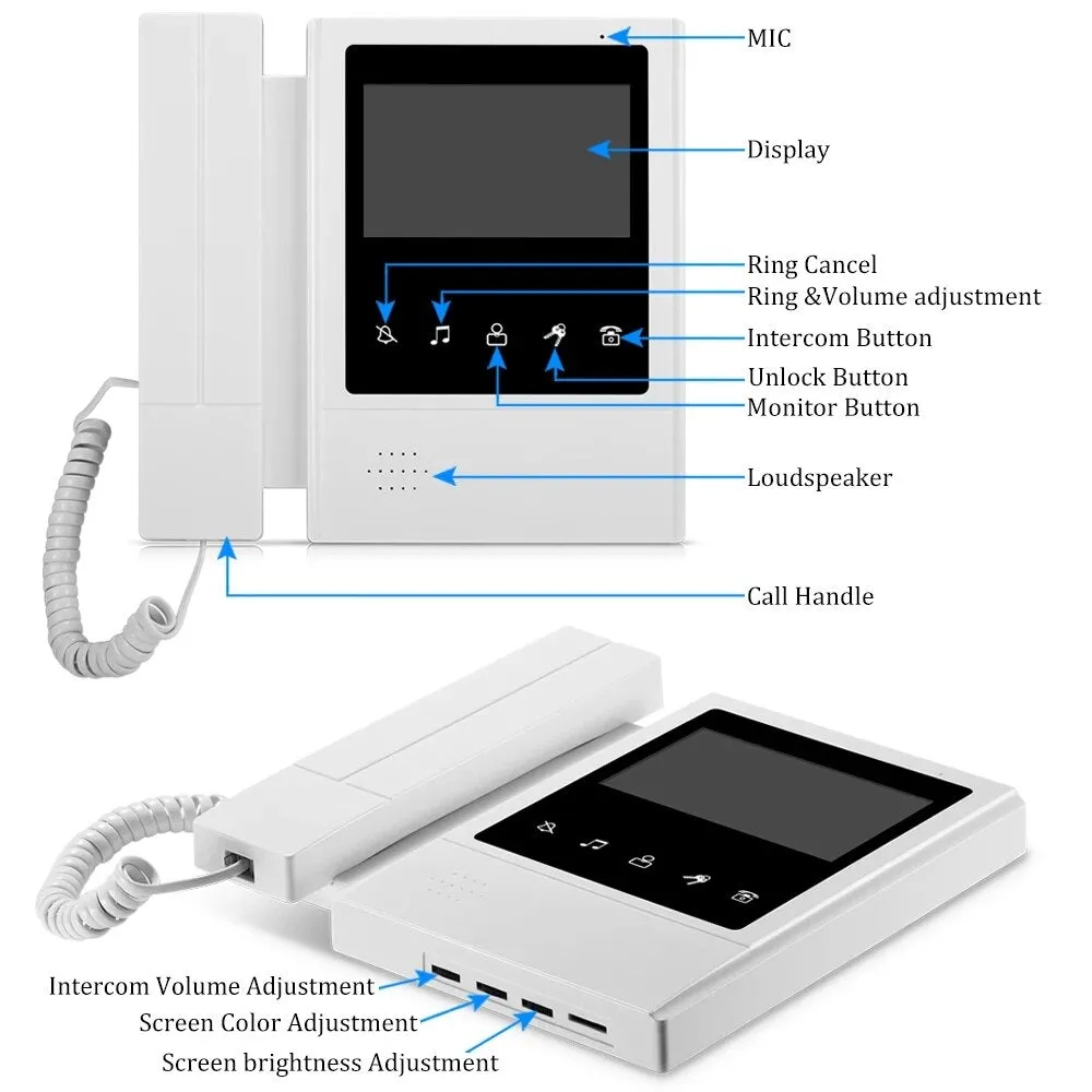 Home 4.3'' TFT Wired Video Intercom Doorbell System RFID Camera with 2 Monitor Exit Button  Electric Lock   Door Access System