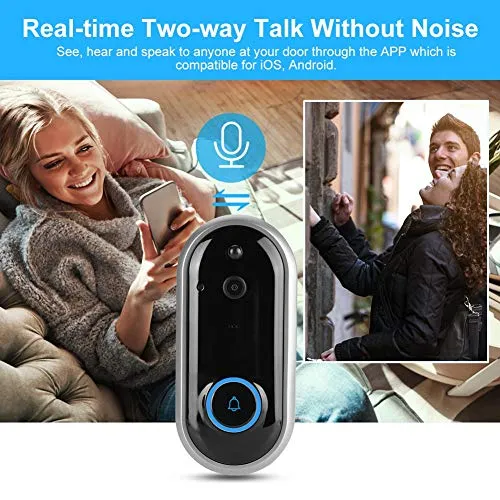 Jacksking Intercom Doorbell, 720P/1080P HD Smart WiFi Video Wireless 155° Wide-angle Lens Home Security Visible Door Phone with Chime(UK Black, 720P)