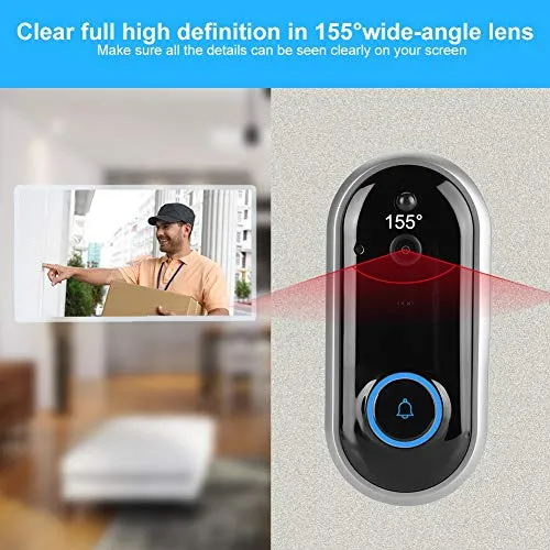 Jacksking Intercom Doorbell, 720P/1080P HD Smart WiFi Video Wireless 155° Wide-angle Lens Home Security Visible Door Phone with Chime(UK Black, 720P)