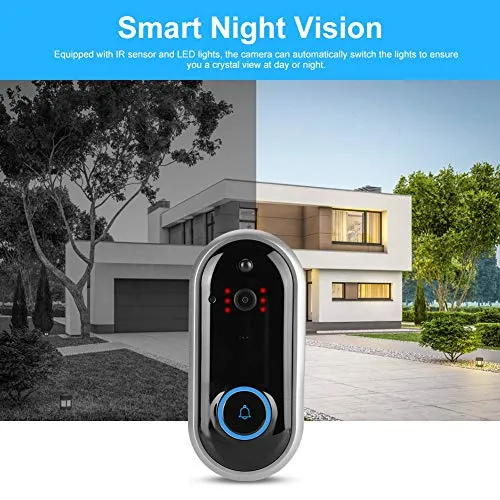 Jacksking Intercom Doorbell, 720P/1080P HD Smart WiFi Video Wireless 155° Wide-angle Lens Home Security Visible Door Phone with Chime(UK Black, 720P)