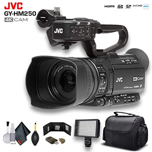 JVC GY-HM250 UHD 4K Streaming Camcorder W/Case, LED Light, Cleaning Kit and More. - Advanced Bundle