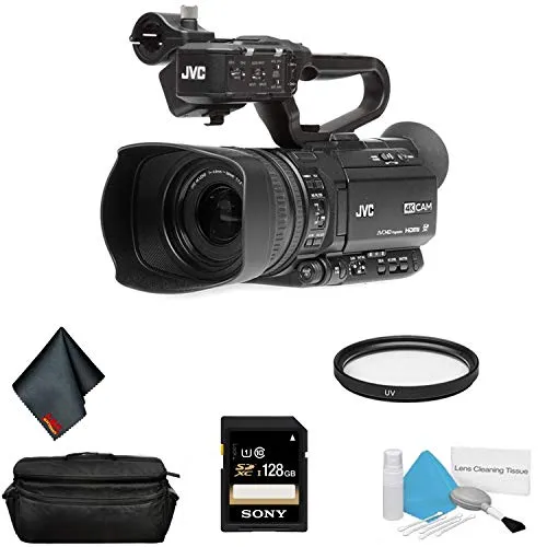 JVC GY-HM250 UHD 4K Streaming Professional Video Camcorder - Bundle with 128GB Memory Card   More