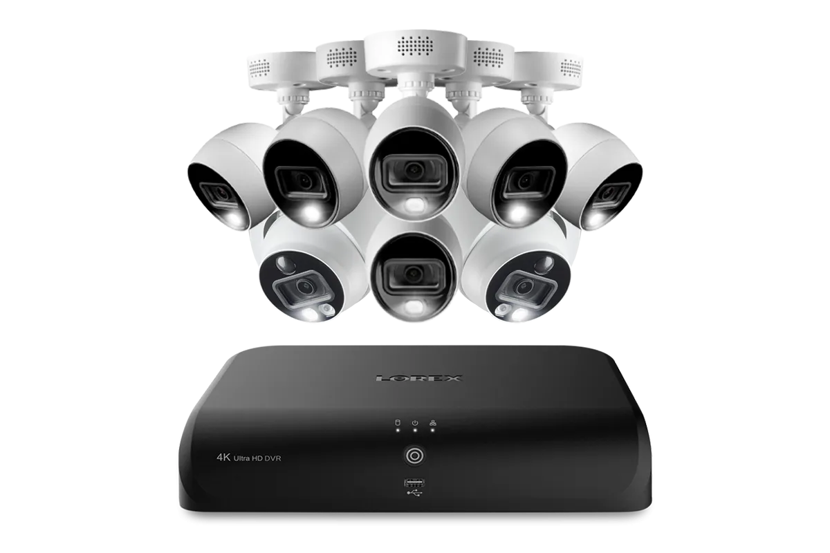 Lorex 4K 8-Channel Wired DVR System with Two Active Deterrence Dome Cameras and Six Active Deterrence Bullet Cameras