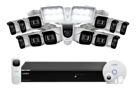 Lorex Fusion 4K (16 Camera Capable) 3TB Wired NVR System with 12 IP Bullet Cameras, 2K Video Doorbell, One 1080P Floodlight and Smart Sensor Kit