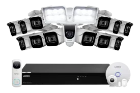 Lorex Fusion 4K (16 Camera Capable) 3TB Wired NVR System with 12 IP Bullet Cameras, One 2K Video Doorbell, One 1080P Floodlight and Smart Sensor Kit