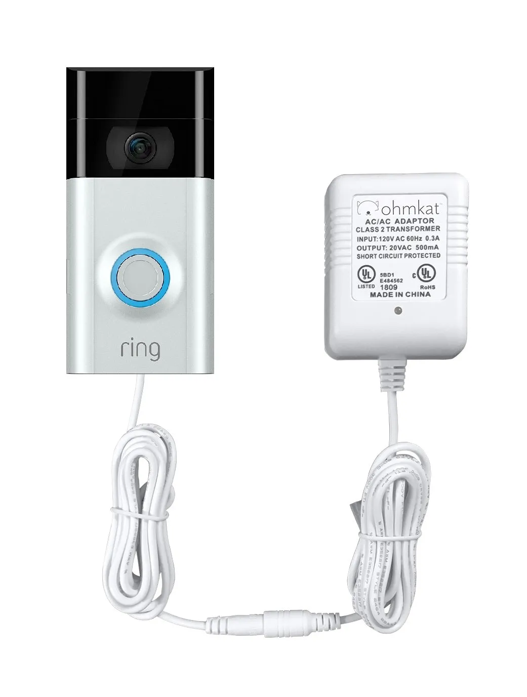 OhmKat Video Doorbell Power Supply - Compatible with Ring Video Doorbell 2 and Video Doorbell 3