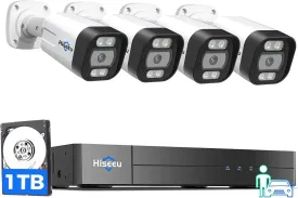 [Person Vehicle Detection] Hiseeu 4K PoE Security Camera System,8 Ports with 4Pcs 5MP IP Security Camera 16CH PoE NVR for Outdoor,Waterproof,Smart Detection/Playback,Home Surveillance Kits 1TB HDD