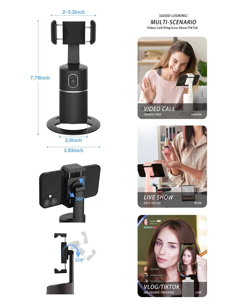 Selfie Tracking Motion Tracking Phone Holder - 360° Rotation