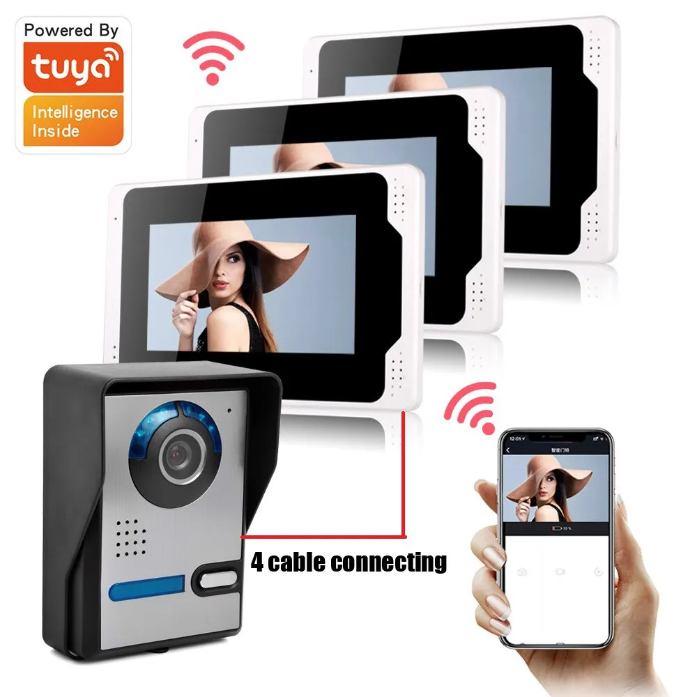 Smart Home Wifi Wired Video Door Phone Intercom Doorbell With Remote Control Unlock Door Waterproof Frame 6 Languages Tuya App