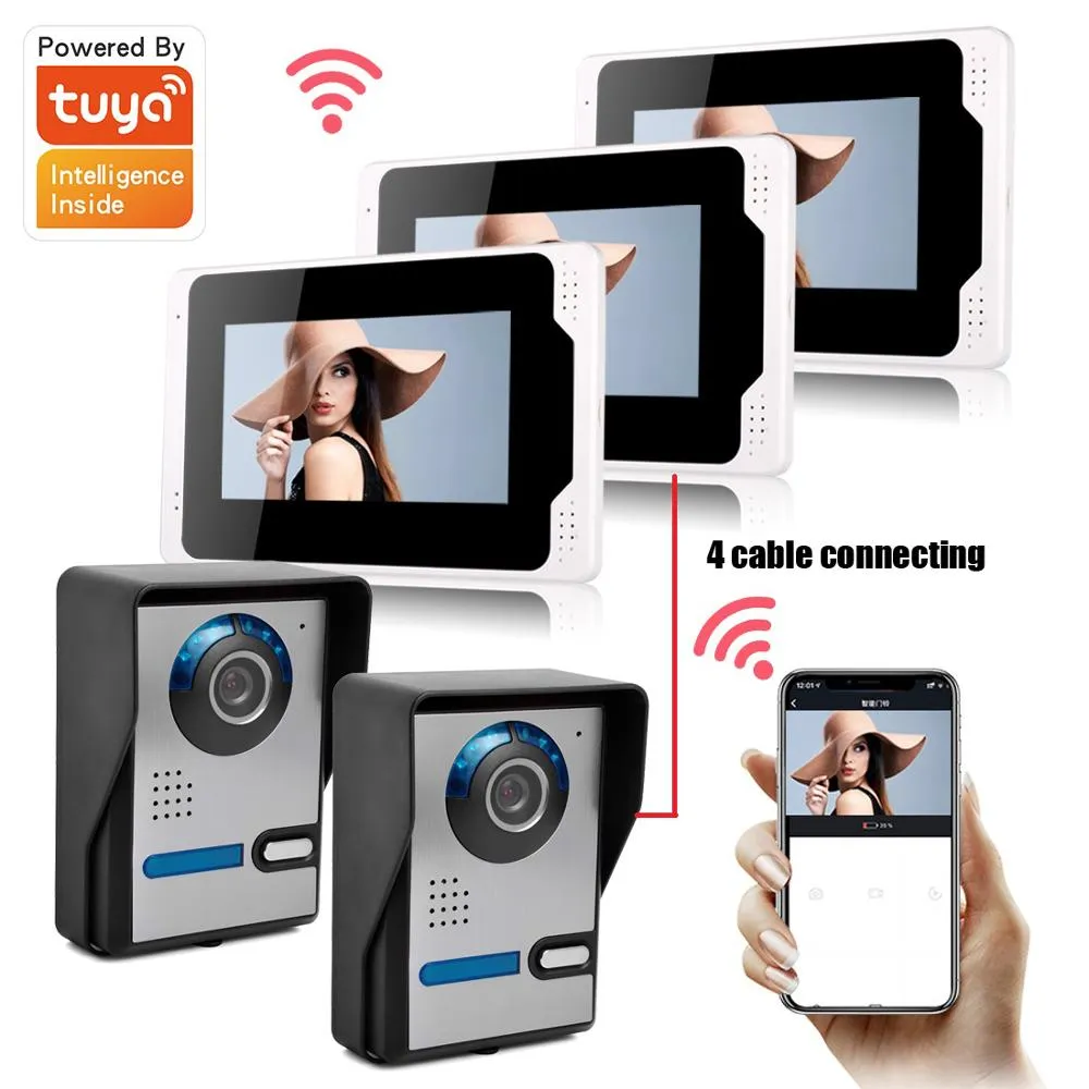 Smart Home Wifi Wired Video Door Phone Intercom Doorbell With Remote Control Unlock Door Waterproof Frame 6 Languages Tuya App