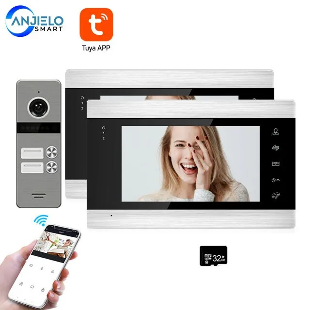 Smart Tuya App 7 Inch Colour Video Door Phone WiFi Wire Intercom System for Multi-Apartments Security Remote Control