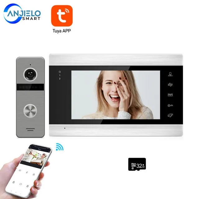 Smart Tuya App 7 Inch Colour Video Door Phone WiFi Wire Intercom System for Multi-Apartments Security Remote Control