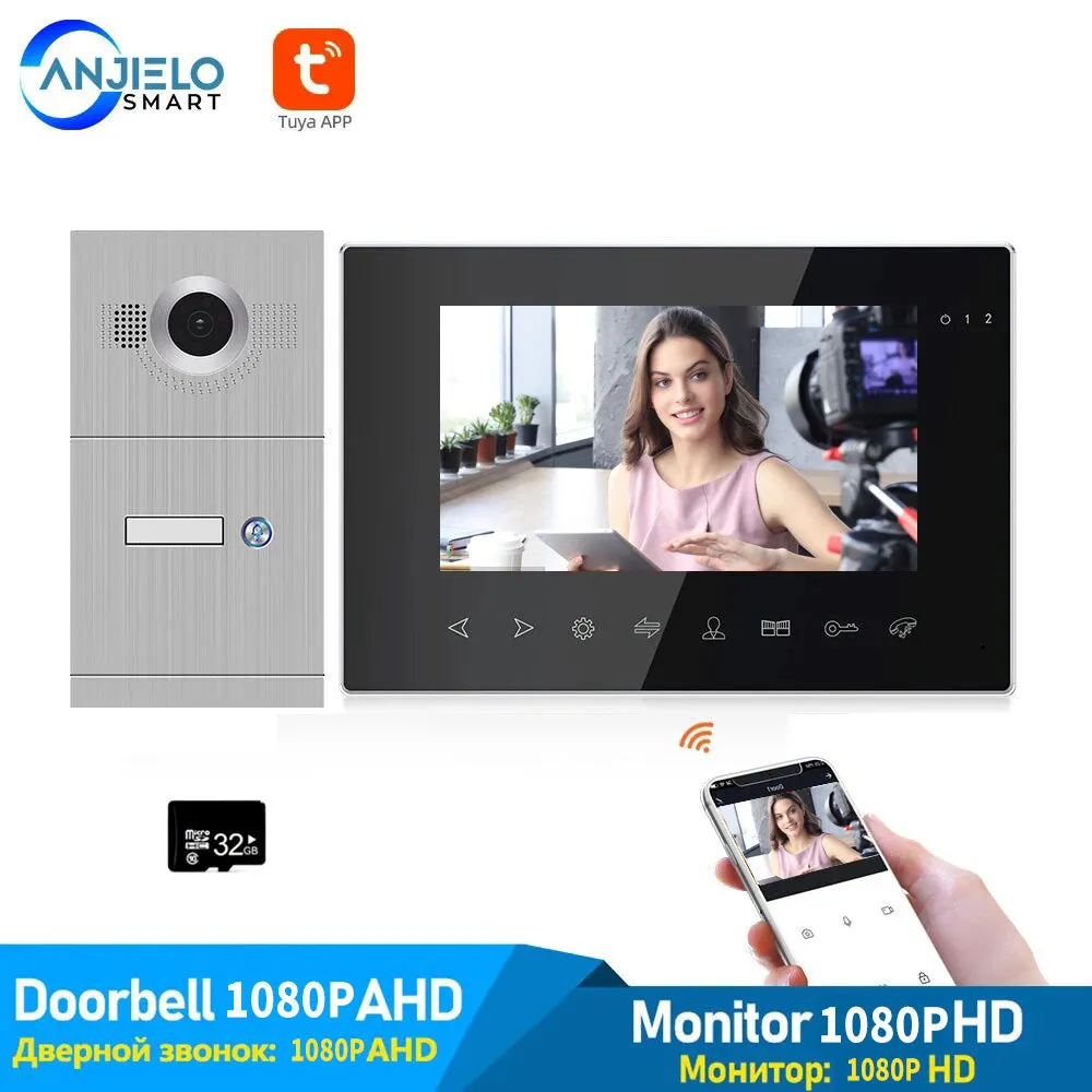 Smart Tuya Home 7 Inch Wired Video Doorphone Intercom System Motion Detection Night Vision Record for Home Security