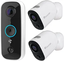 Toucan 1 Wireless Battery Powered  Video Doorbell   2 Wireless Battery Powered Camera 6500 mAh Bundle