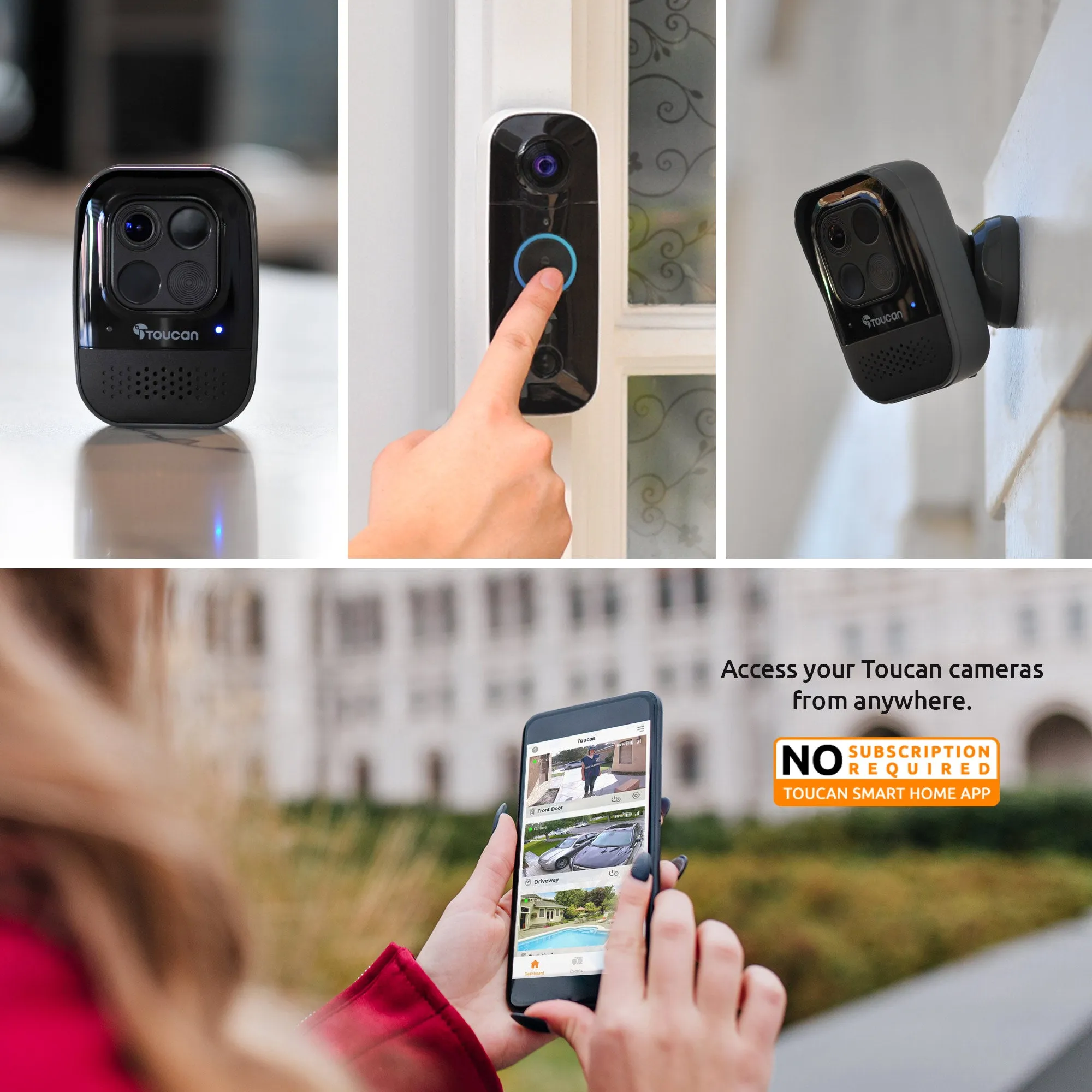 Toucan Wireless Security Camera PRO 2-Pack and Wireless Video Doorbell Bundle