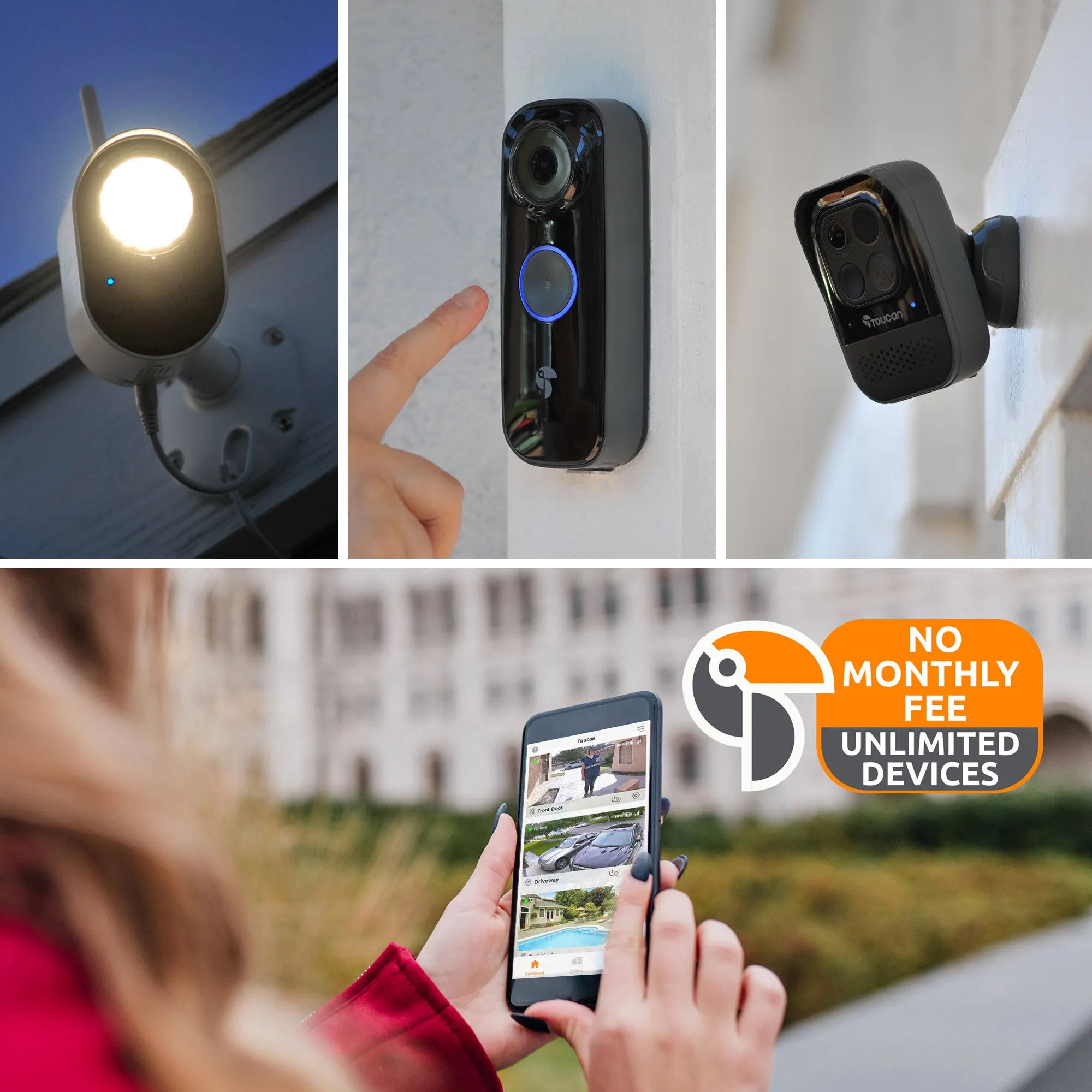 Toucan Wireless Video Doorbell PRO & Toucan Wireless Security Camera PRO & Toucan Floodlight Security Camera Bundle