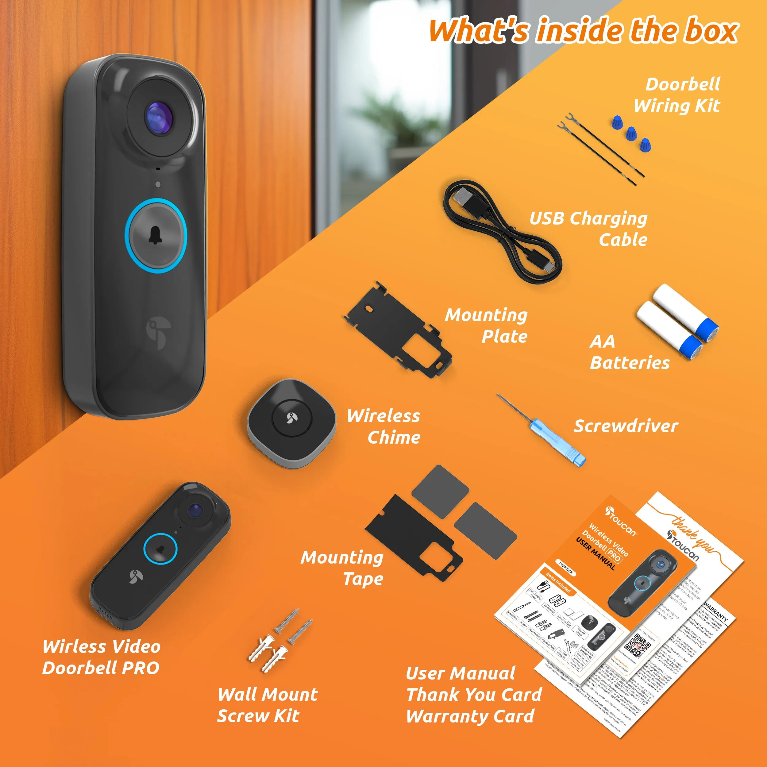 Toucan Wireless Video Doorbell PRO & Toucan Wireless Security Camera PRO & Toucan Floodlight Security Camera Bundle