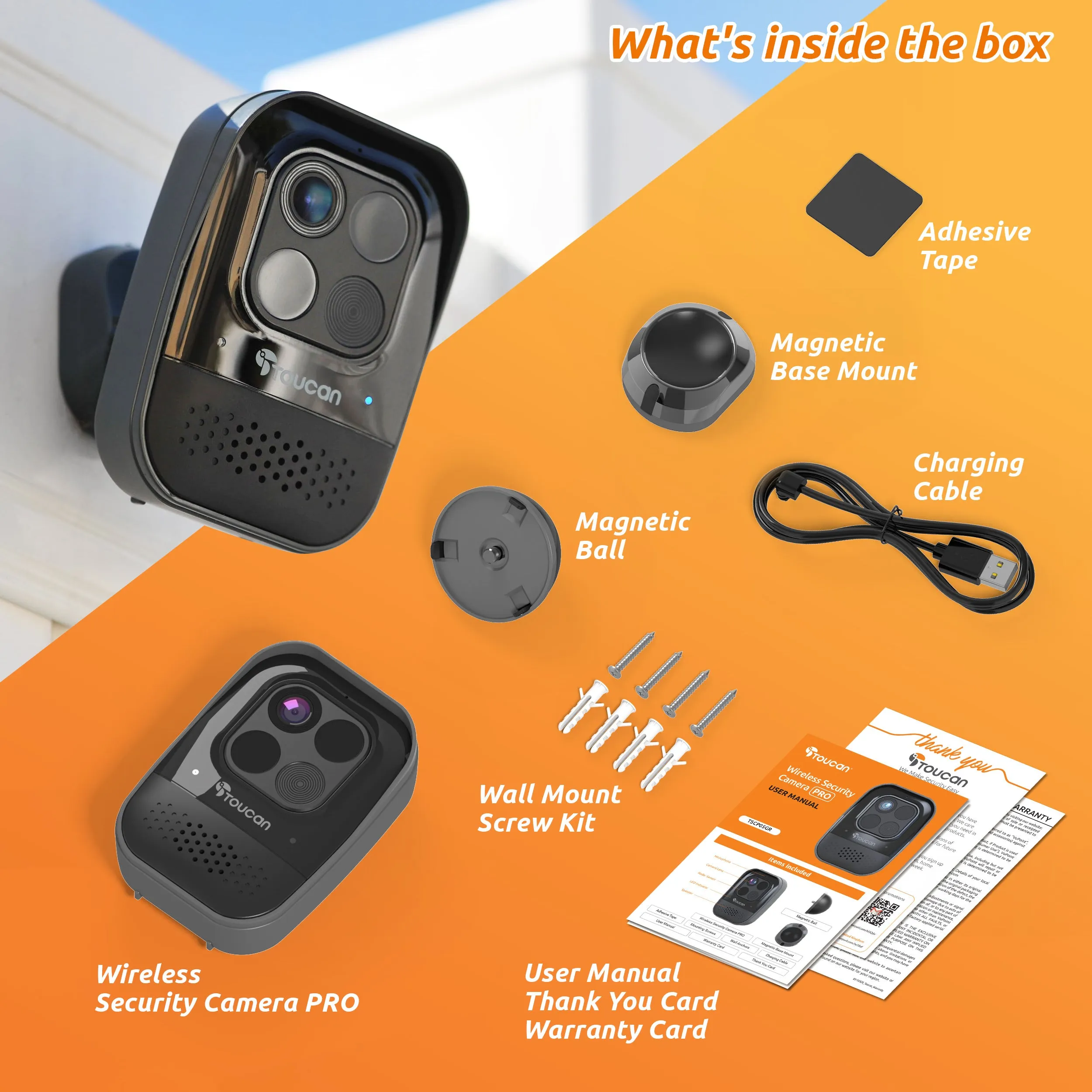 Toucan Wireless Video Doorbell PRO & Toucan Wireless Security Camera PRO & Toucan Floodlight Security Camera Bundle