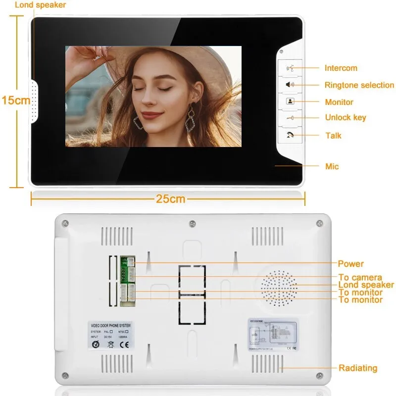 Visual 7'' TFT LCD Wired Video Door Phone Intercom Entry System Waterproof Camera with Infrared Support Unlock For Home Security