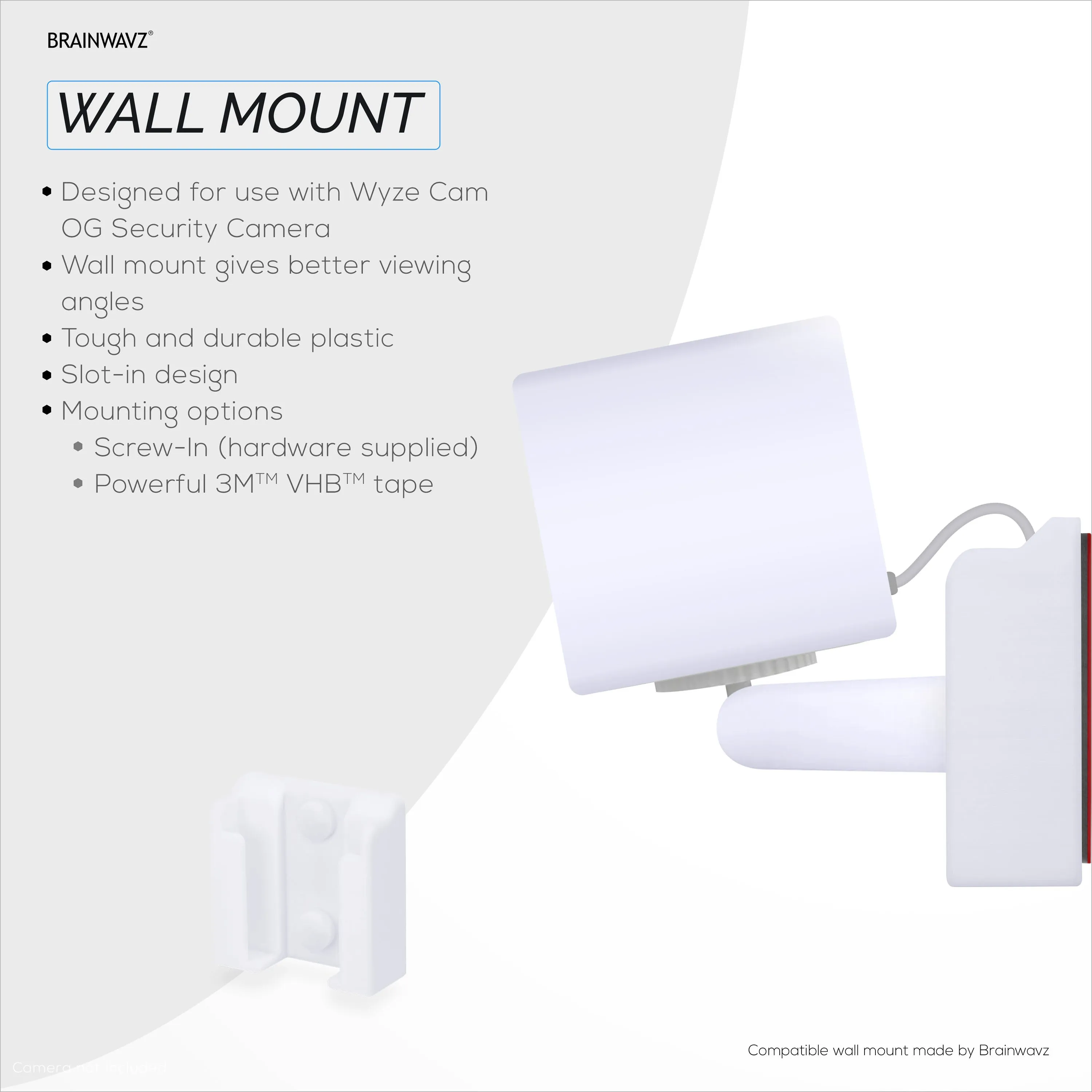 Wall Mount for WYZE Cam OG Indoor/Outdoor 1080p Wi-Fi Camera, Security Camera Holder Bracket, Reduce Blind Spots & Clutter