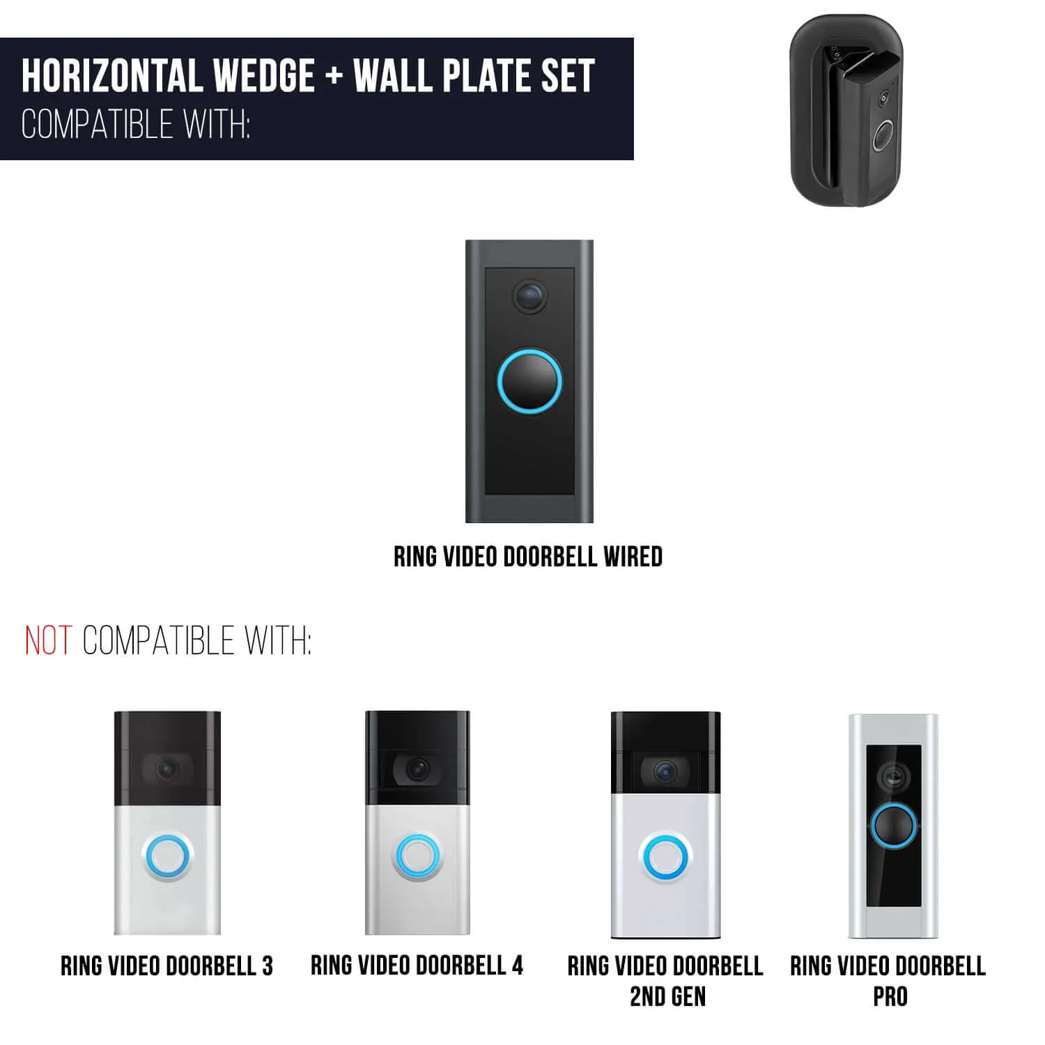 Wasserstein Adjustable Mount & Wall Plate for Ring Video Doorbell Wired