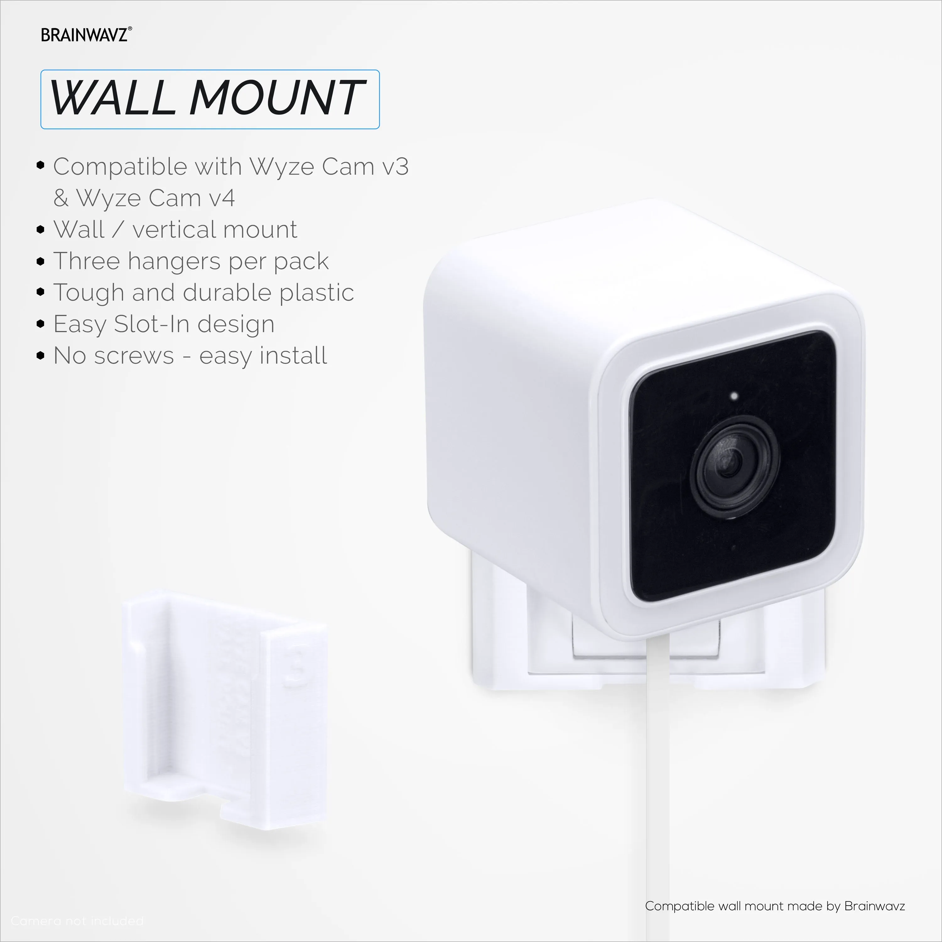 Wyze Cam V3 & V4 (3 Pack) Adhesive Wall Mount - Easy To Install, No Screws & Mess