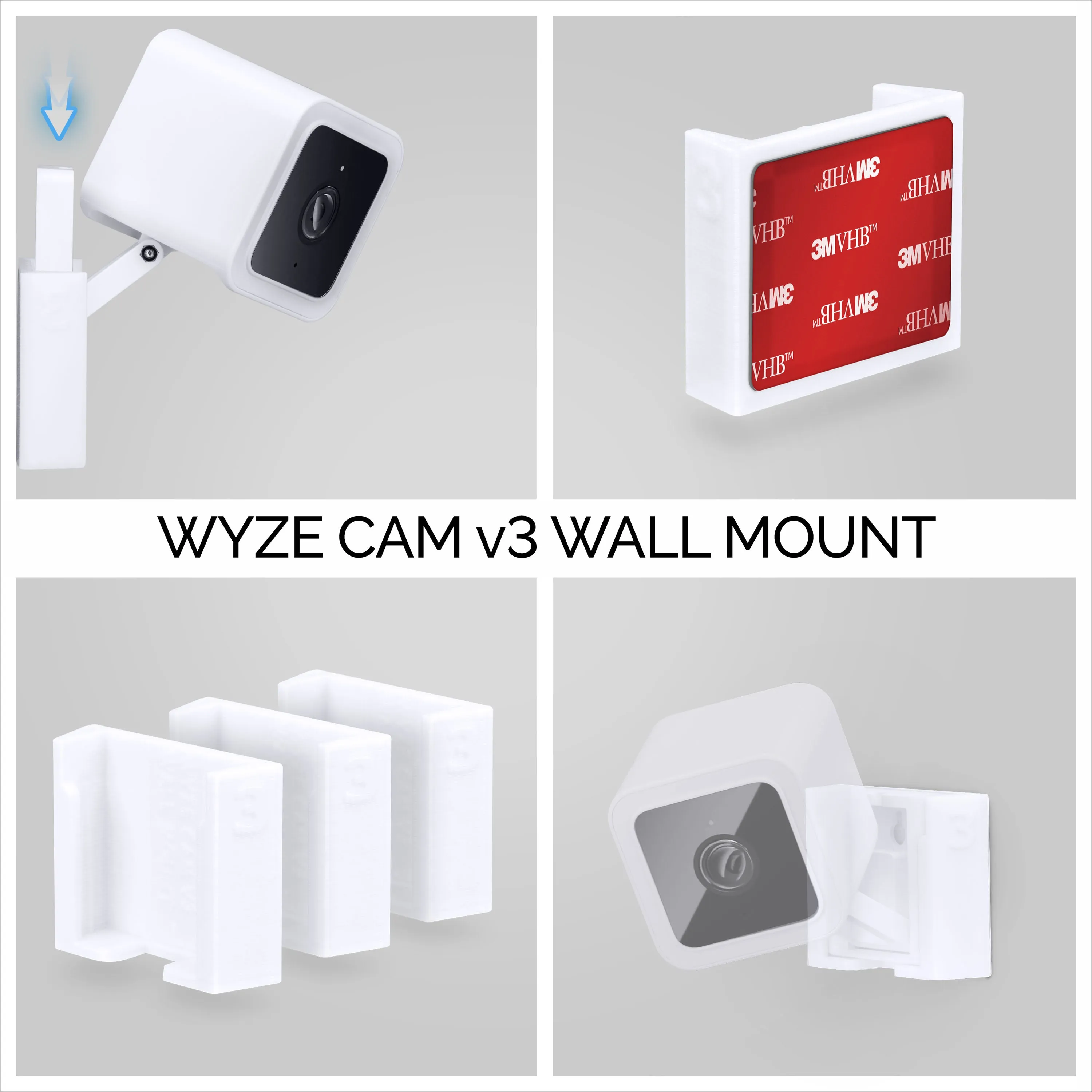 Wyze Cam V3 & V4 (3 Pack) Adhesive Wall Mount - Easy To Install, No Screws & Mess