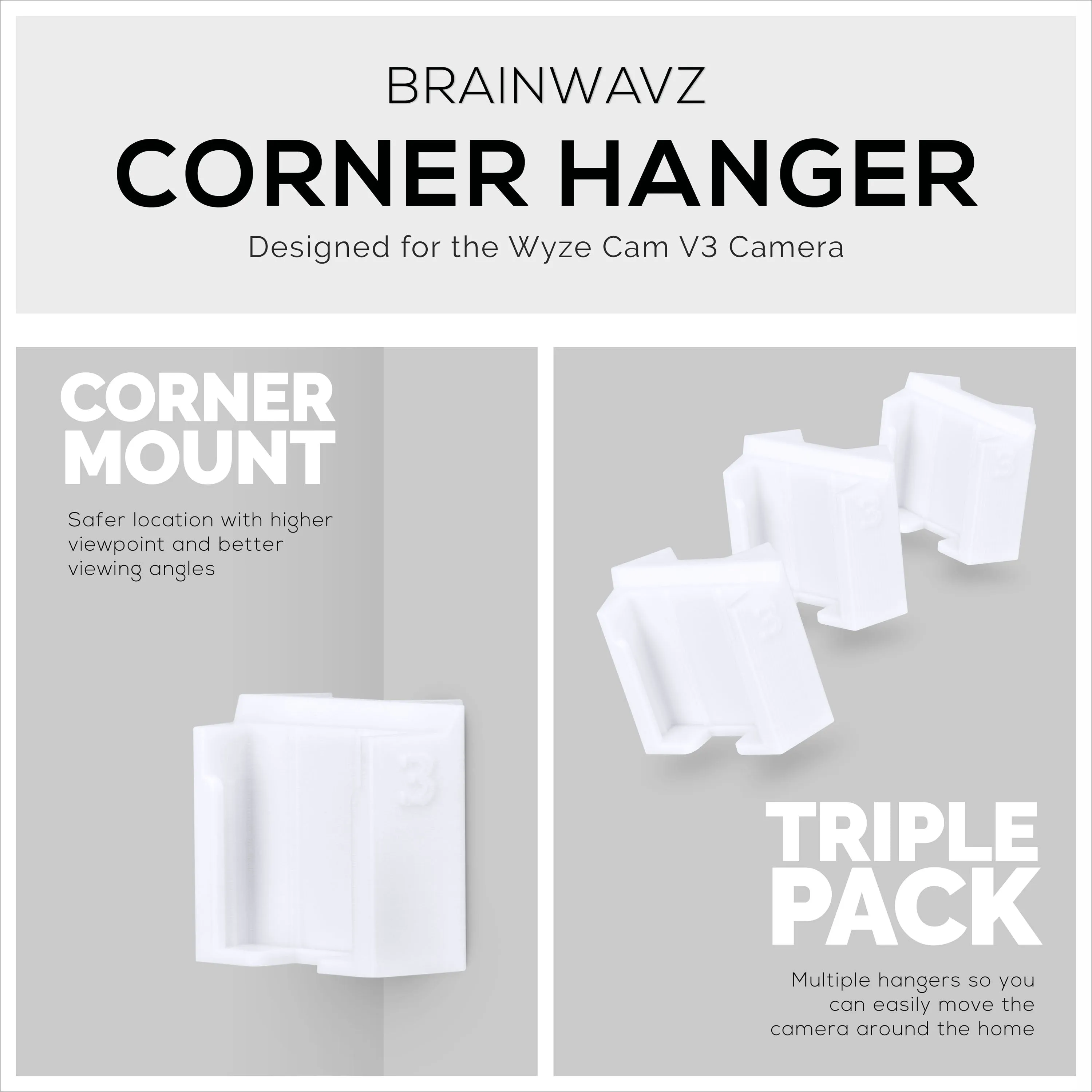 Wyze Cam V3 & V4 Corner Mount Holder - Adhesive Bracket - Easy to Install