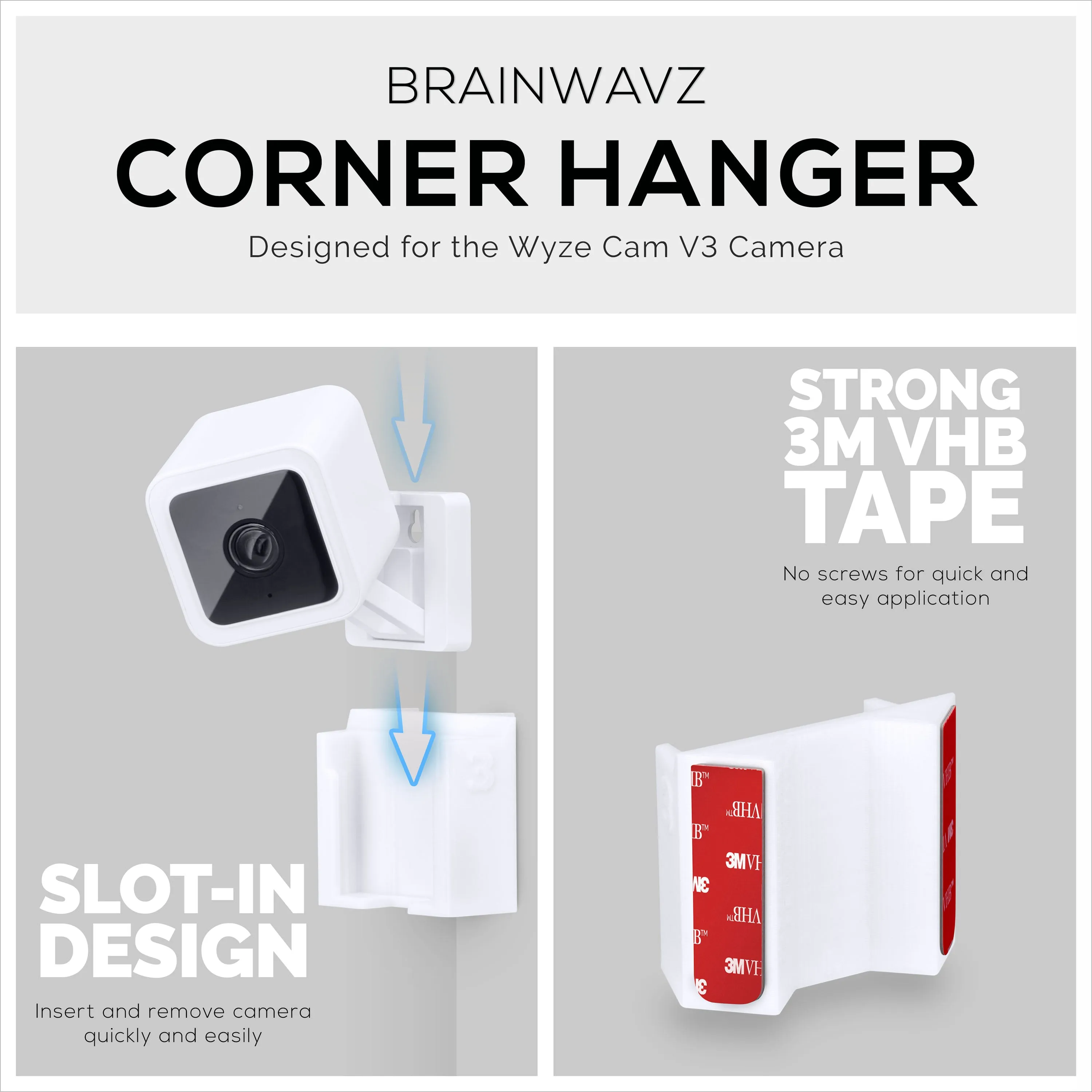 Wyze Cam V3 & V4 Corner Mount Holder - Adhesive Bracket - Easy to Install