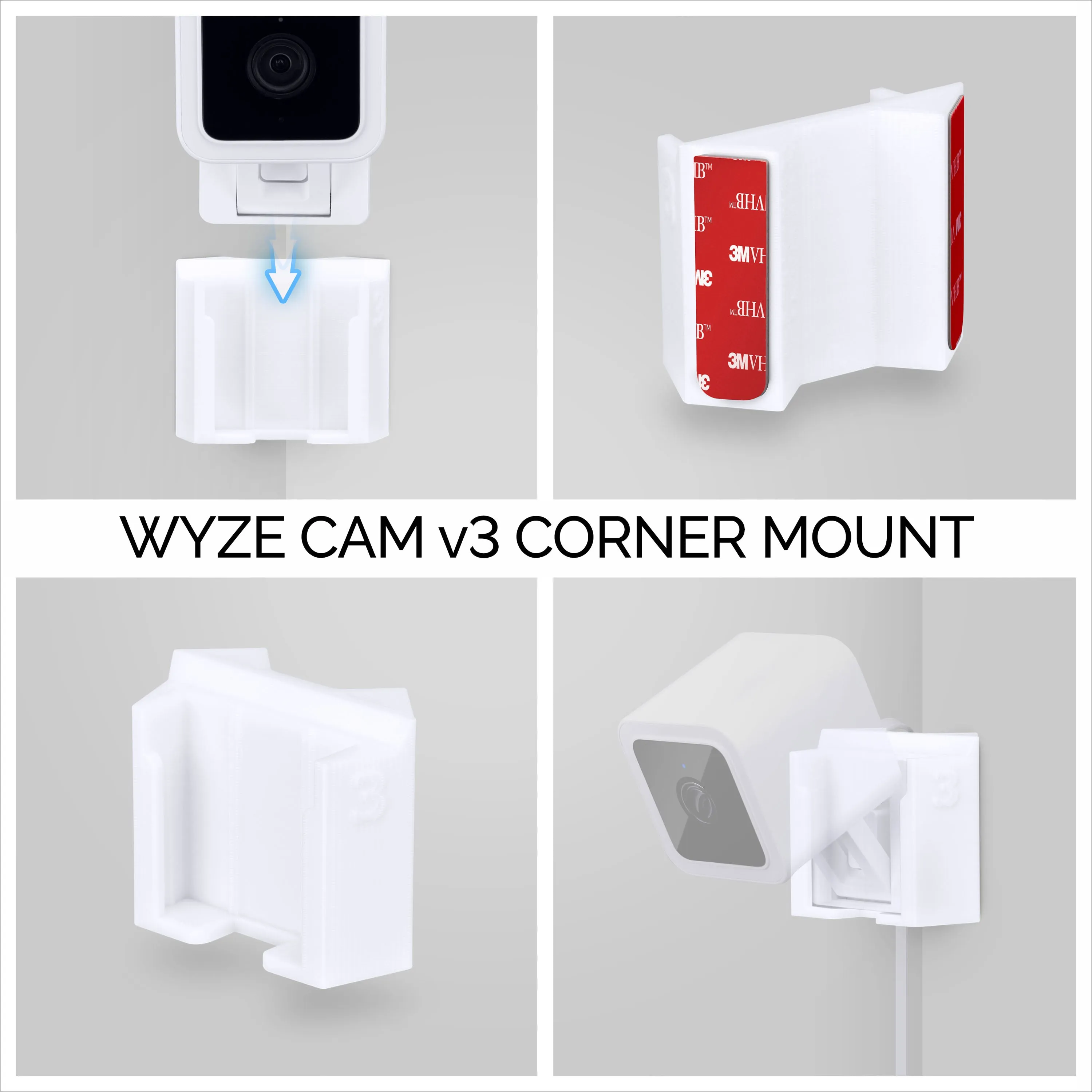 Wyze Cam V3 & V4 Corner Mount Holder - Adhesive Bracket - Easy to Install