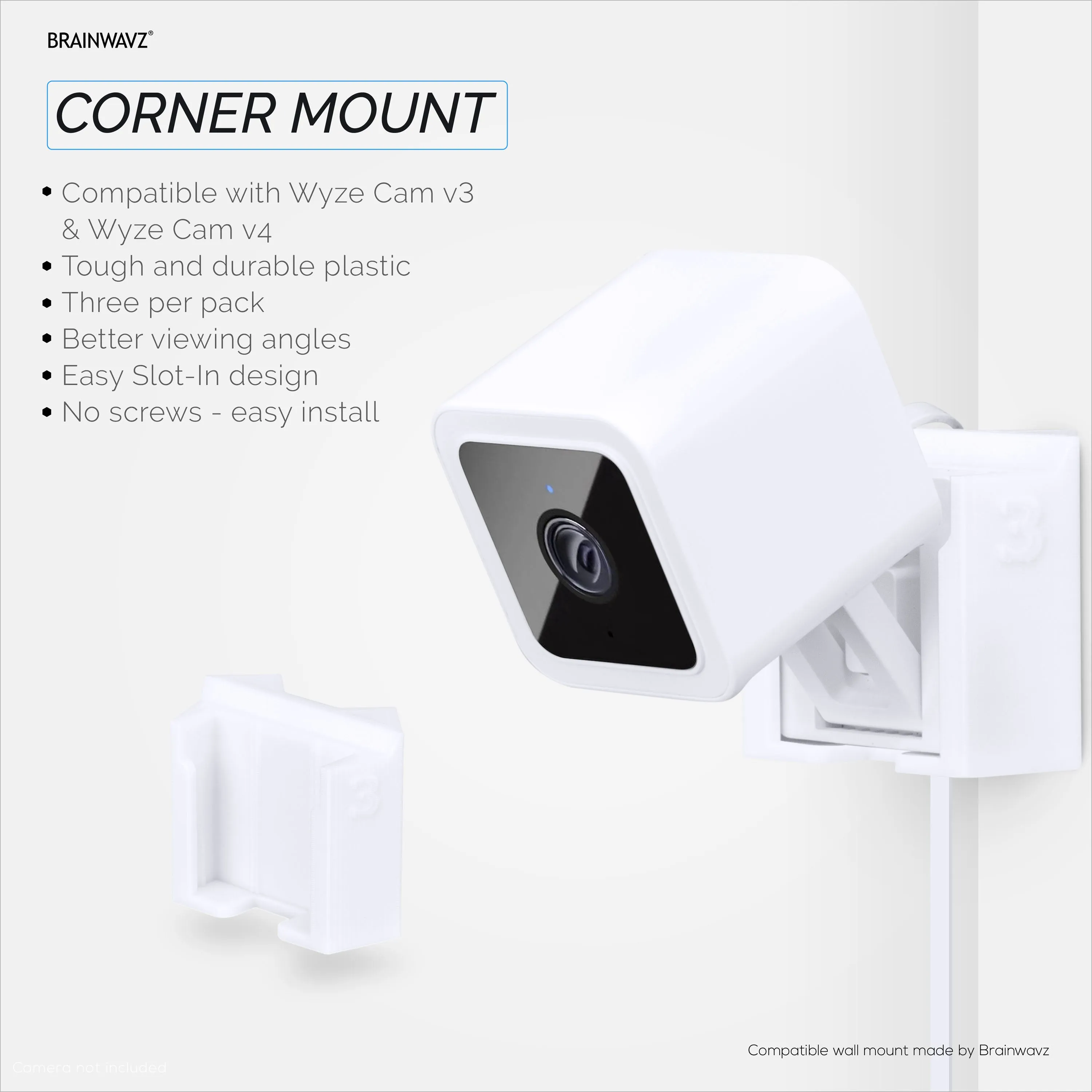 Wyze Cam V3 & V4 Corner Mount Holder - Adhesive Bracket - Easy to Install